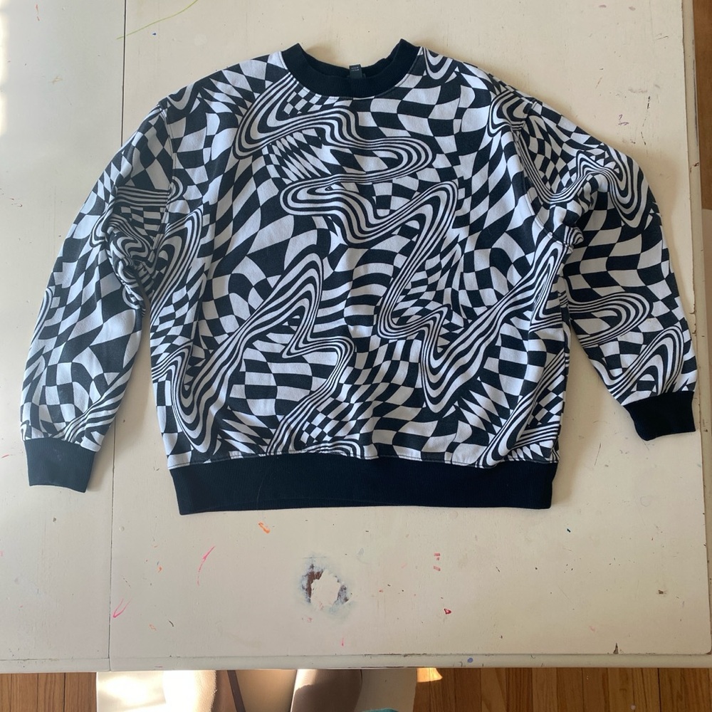 wild fable Black & White Optical-Print Crewneck Sweater